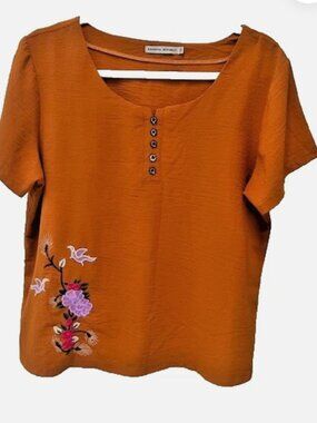 Banana Republic - Embroidered Floral Artsy Boho Rust color size XXL